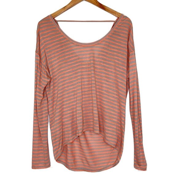 Bcbg Maxazria High Low Oversized Top Womens Size XS Orange Green Stripe - Picture 1 of 7